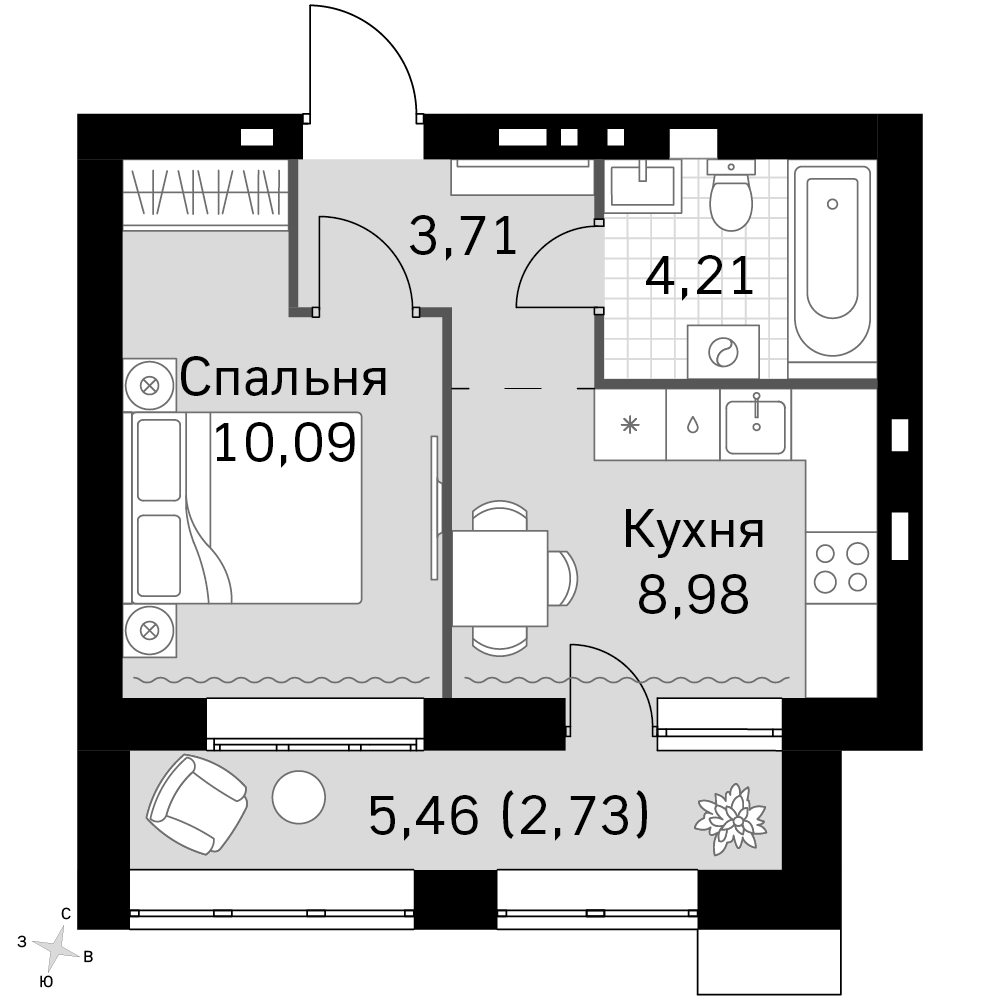 1-комнатная 29 м2 в ЖК Жаворонки Клаб корпус null этаж 2