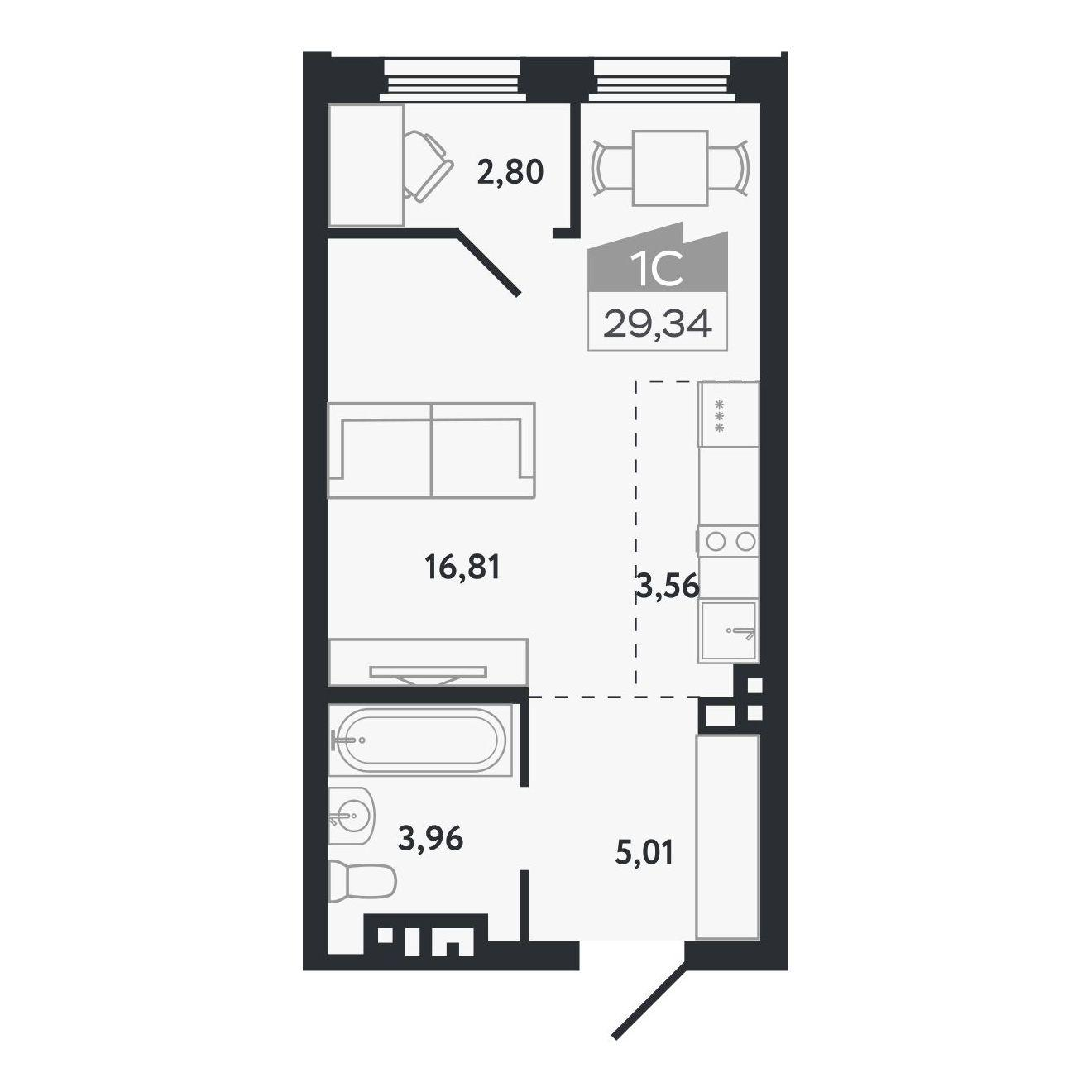 Студия 29 м2 в ЖК Квартал 1604 корпус null этаж 5