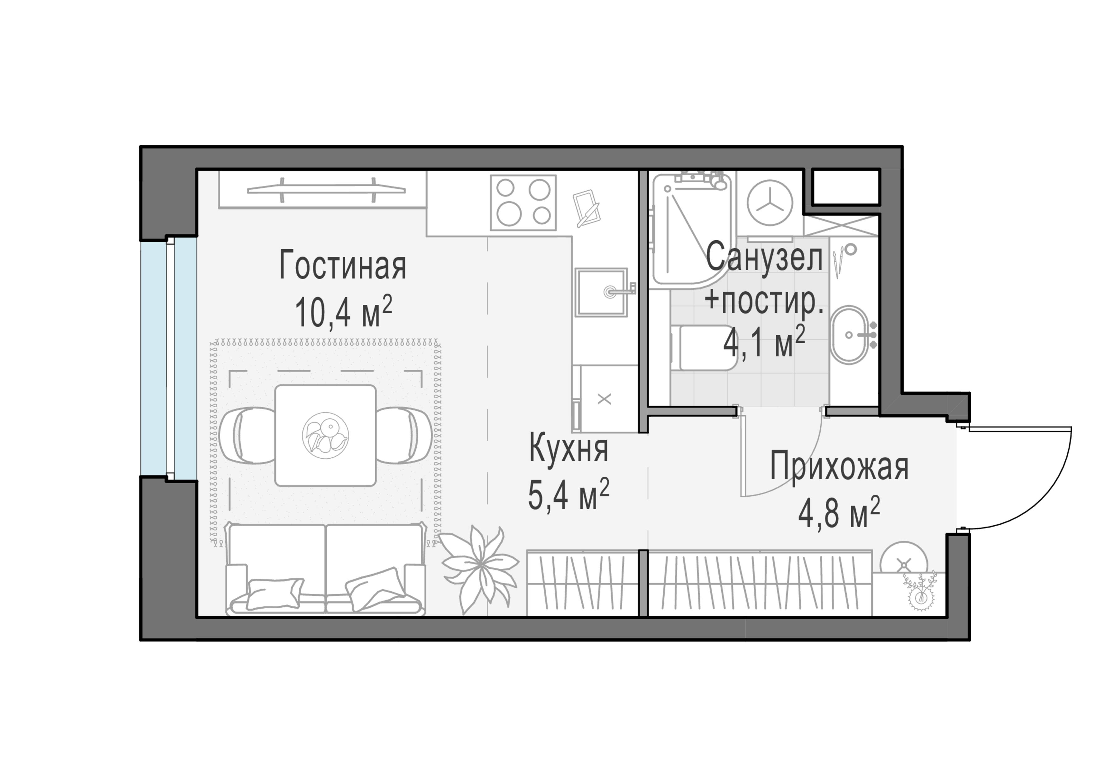 Студия 24 м2 в ЖК Жилые кварталы «Белый Град» корпус null этаж 7