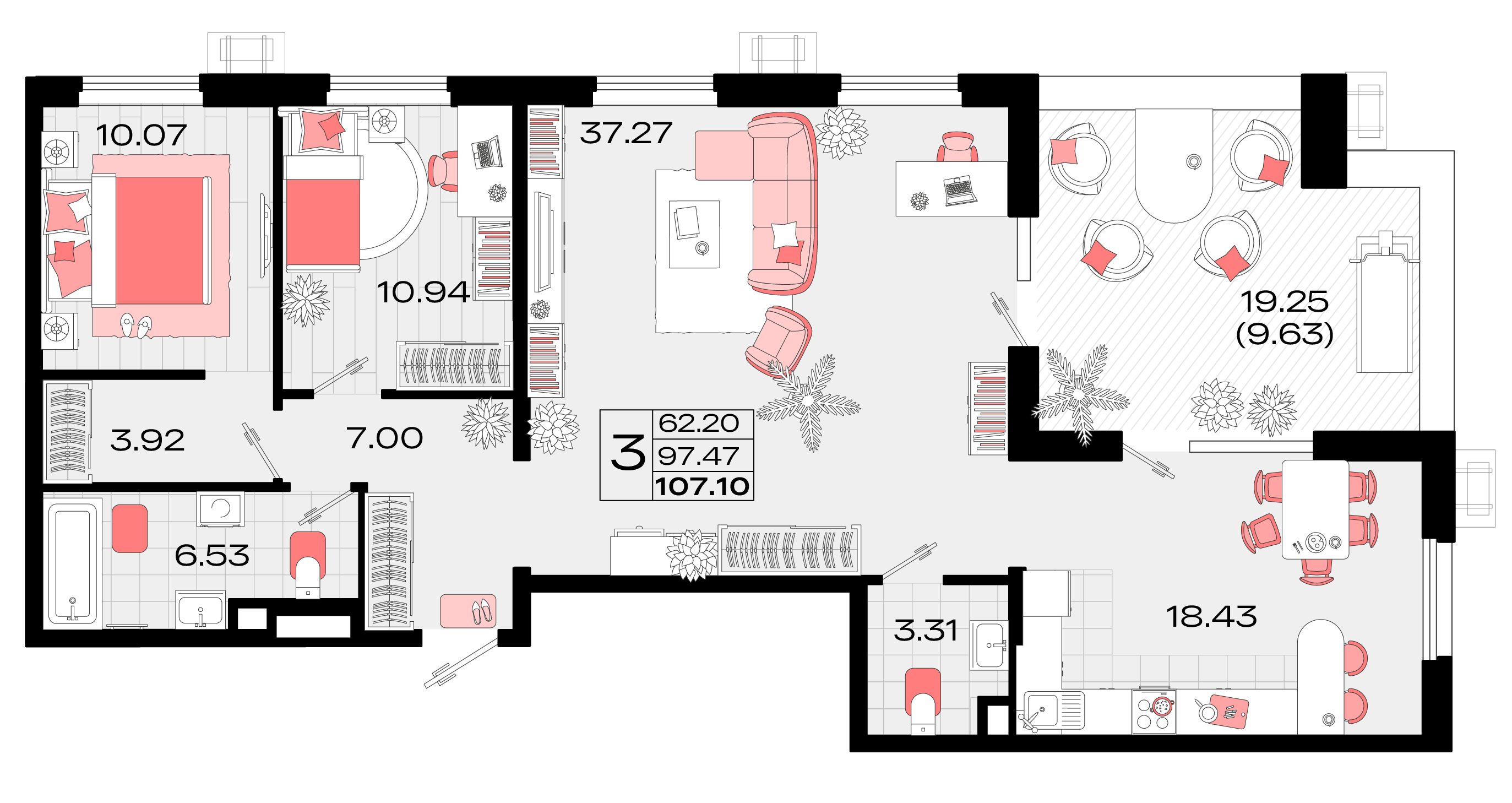 3-комнатная 106 м2 в ЖК Римские каникулы корпус null этаж 14