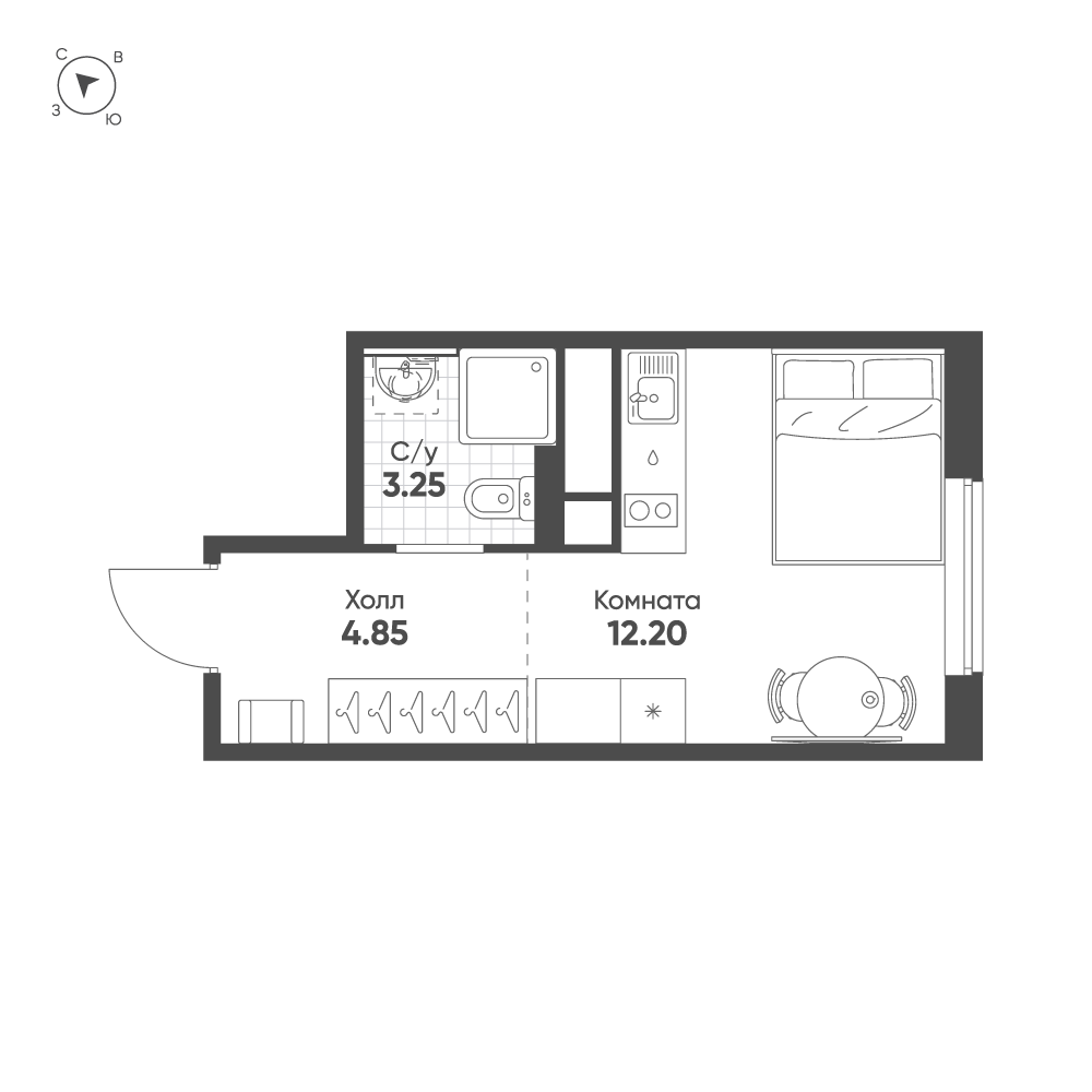 Студия 20 м2 в ЖК АВЕНЮ-АПАРТ ПУЛКОВО корпус null этаж 4