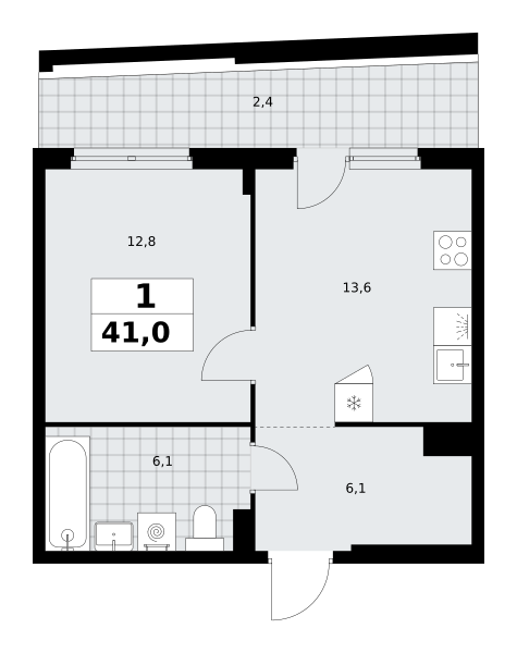 1-комнатная 41 м2 в ЖК Прокшино корпус null этаж 10