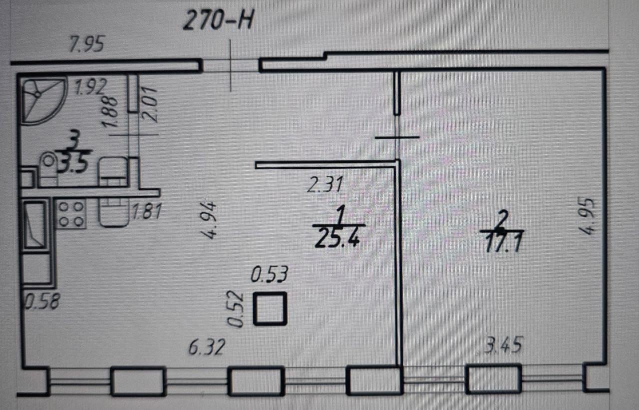 1-комнатная 46 м2 в ЖК undefined корпус null этаж 6