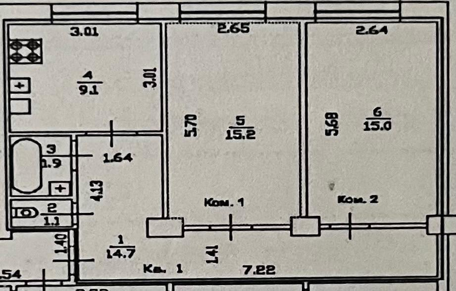 2-комнатная 57 м2 в ЖК undefined корпус null этаж 1