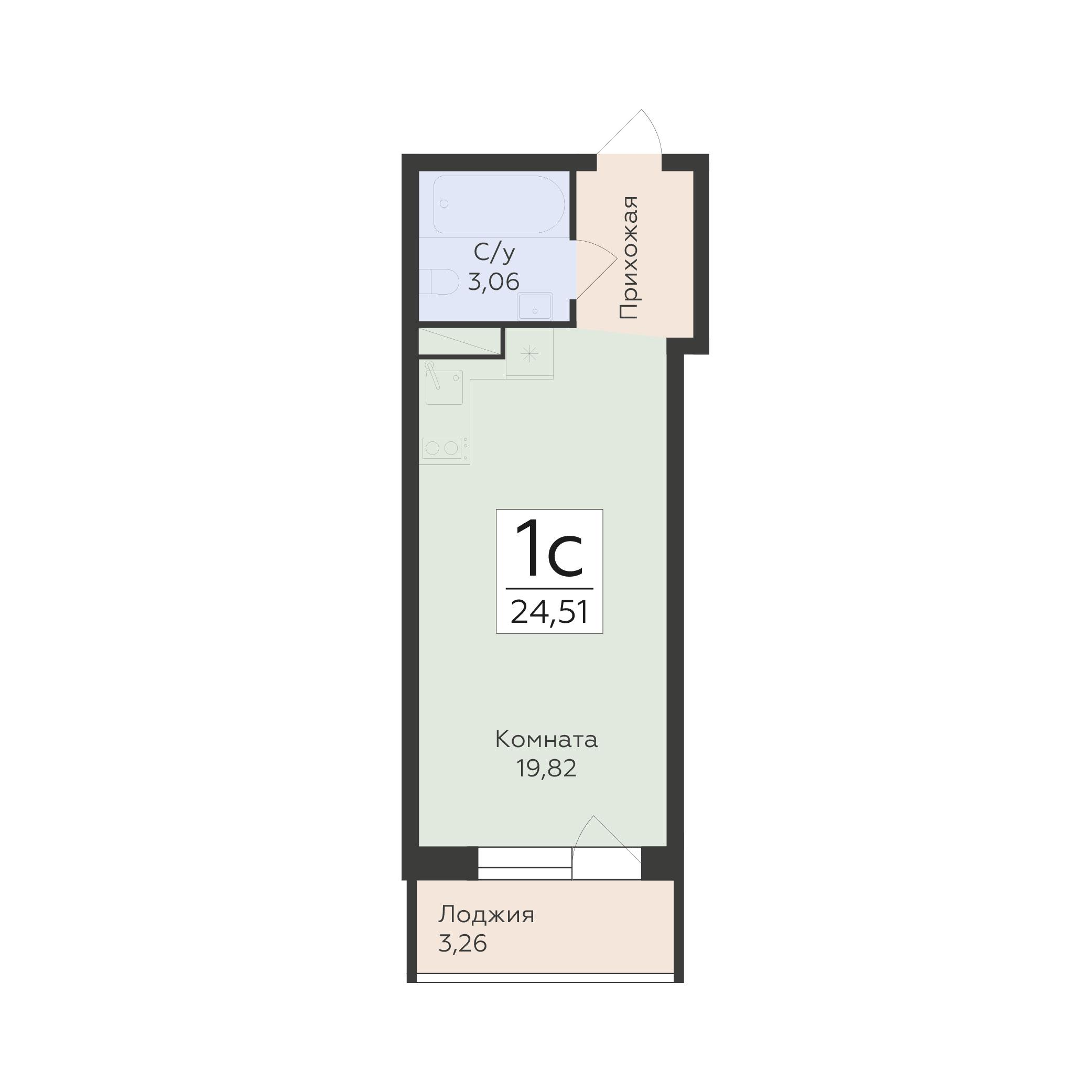 1-комнатная 24 м2 в ЖК Авиапарк корпус null этаж 14