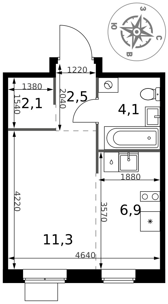 Студия 26 м2 в ЖК 1-й Ясеневский корпус null этаж 15