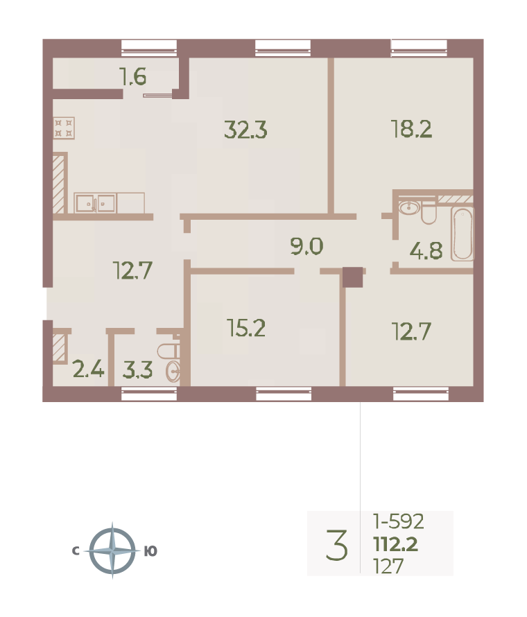 3-комнатная 112 м2 в ЖК Neva Haus корпус null этаж 9