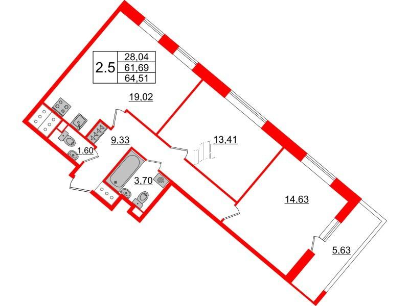 2-комнатная 62 м2 в ЖК Pulse Premier корпус null этаж 17