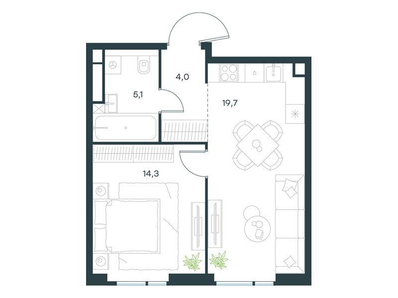 1-комнатная 43 м2 в ЖК Level Войковская корпус null этаж 8
