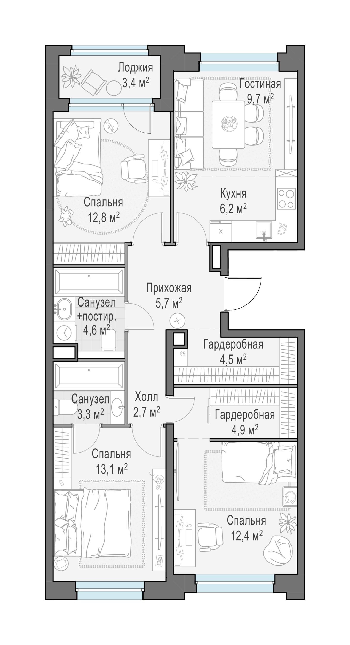 4-комнатная 81 м2 в ЖК Жилые кварталы «Белый Град» корпус null этаж 23