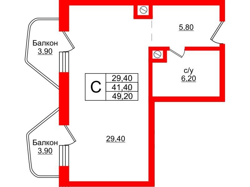 Студия 49 м2 в ЖК Русь-2 корпус null этаж 4