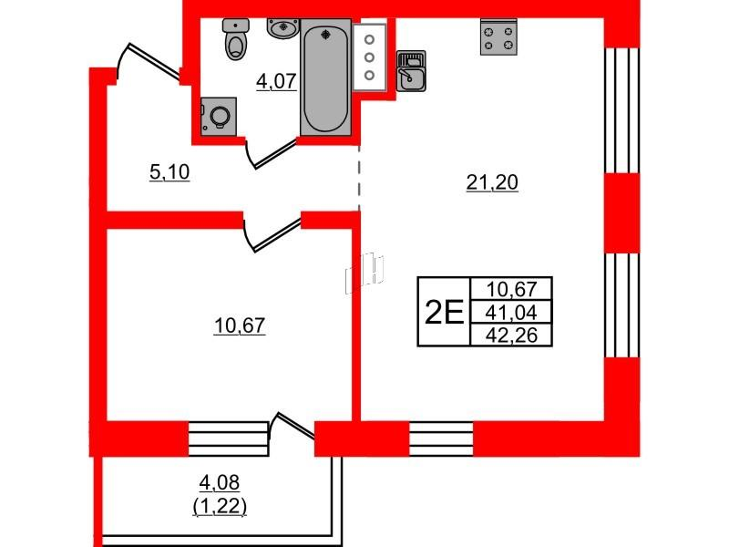 1-комнатная 42 м2 в ЖК Северный меридиан корпус null этаж 9