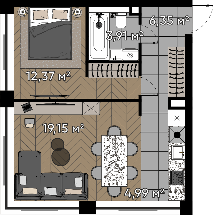 Студия 46 м2 в ЖК Квартал Серебряный бор корпус null этаж 6