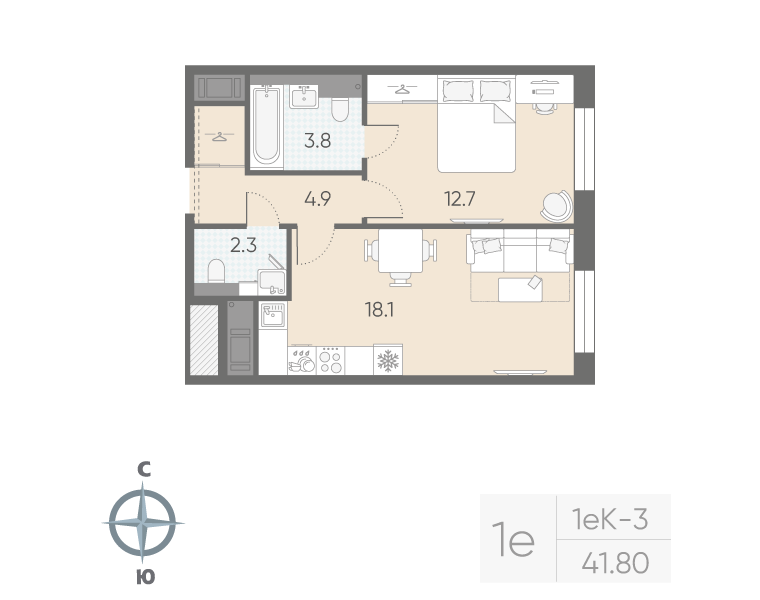 1-комнатная 41 м2 в ЖК Большая Охта корпус null этаж 7