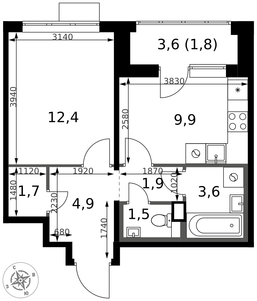 1-комнатная 37 м2 в ЖК 1-й Химкинский корпус null этаж 9