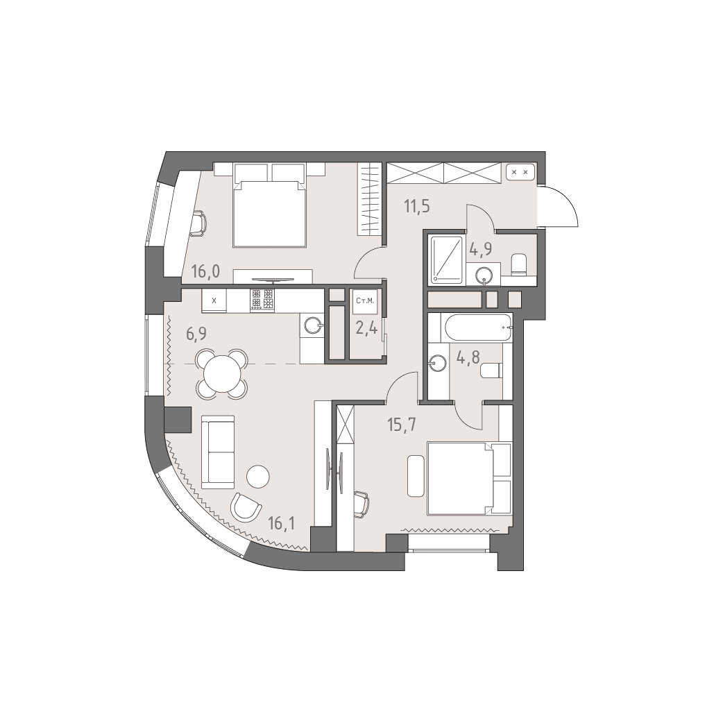 3-комнатная 78 м2 в ЖК Родина парк корпус null этаж 21