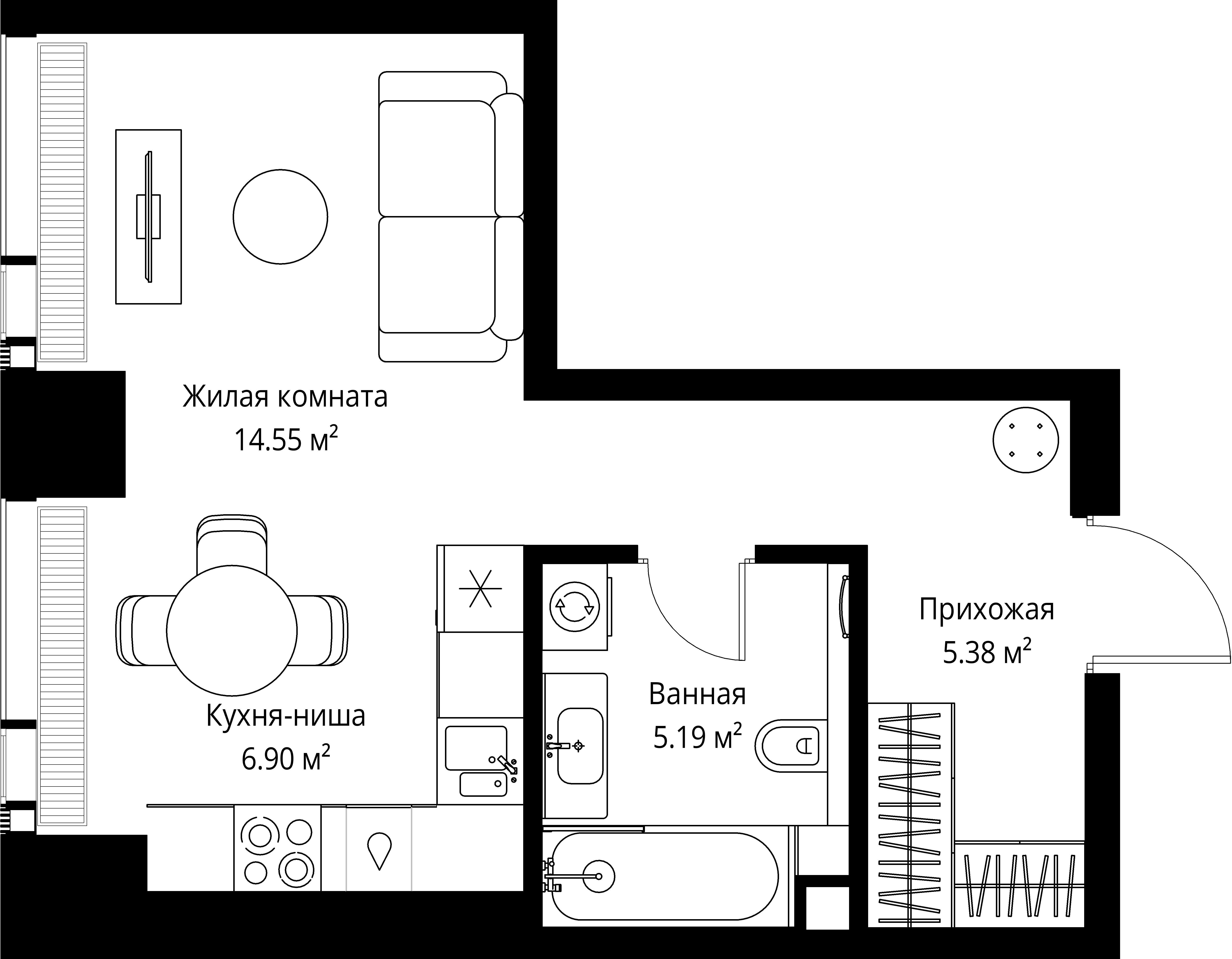 Студия 32 м2 в ЖК ВЕЕР корпус null этаж 11