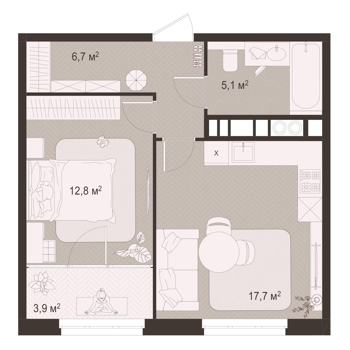 1-комнатная 46 м2 в ЖК Окская стрелка корпус null этаж 6