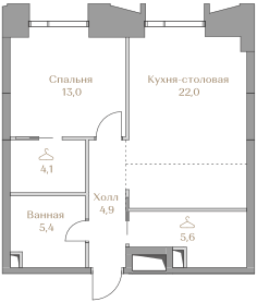 1-комнатная 55 м2 в ЖК Luzhniki Collection корпус null этаж 2