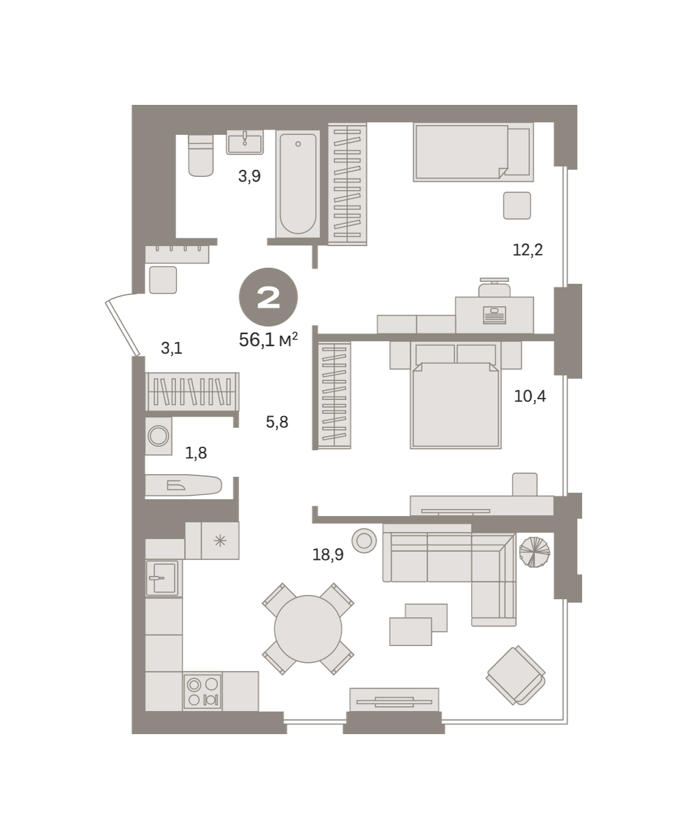 2-комнатная 56 м2 в ЖК Квартал Герцена корпус null этаж 4