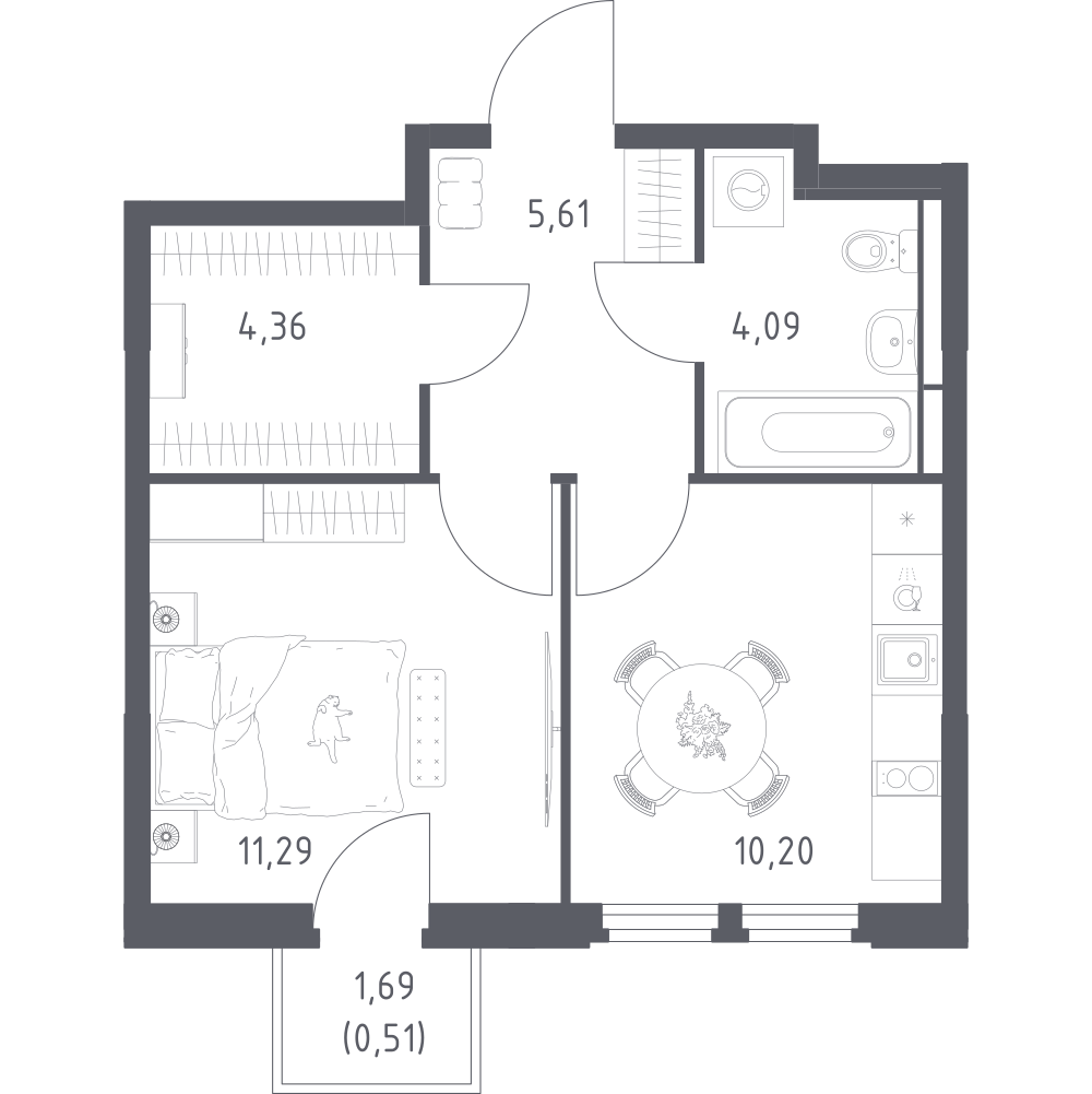 1-комнатная 36 м2 в ЖК Космический Квартал корпус null этаж 8