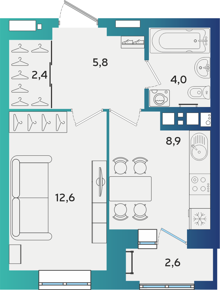 1-комнатная 35 м2 в ЖК Васнецово корпус null этаж 5