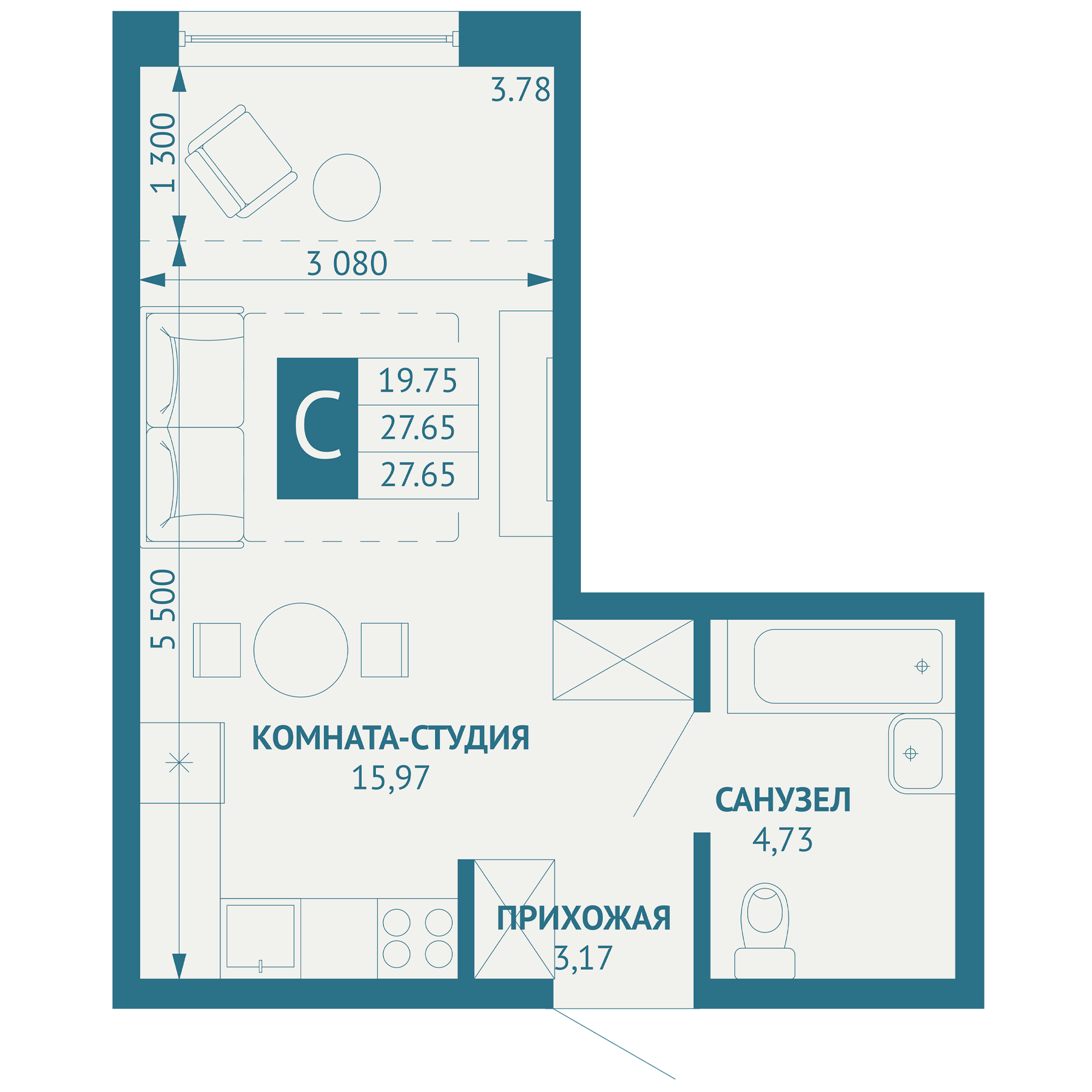 Студия 28 м2 в ЖК ИНАЧЕ в Молодежном корпус null этаж 6