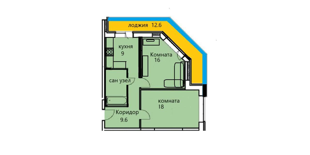 2-комнатная 69.9 м2 в ЖК undefined корпус null этаж 15