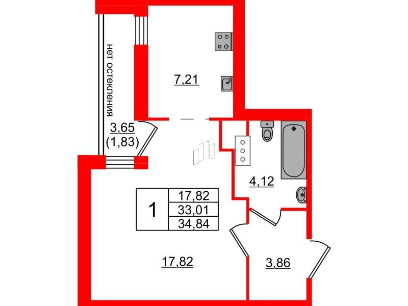 1-комнатная 34 м2 в ЖК Сертолово Парк корпус null этаж 7