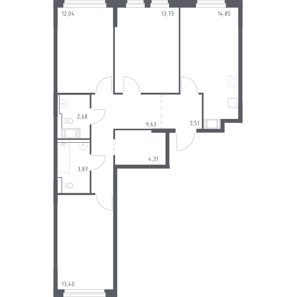 3-комнатная 78 м2 в ЖК Новое Колпино корпус null этаж 7