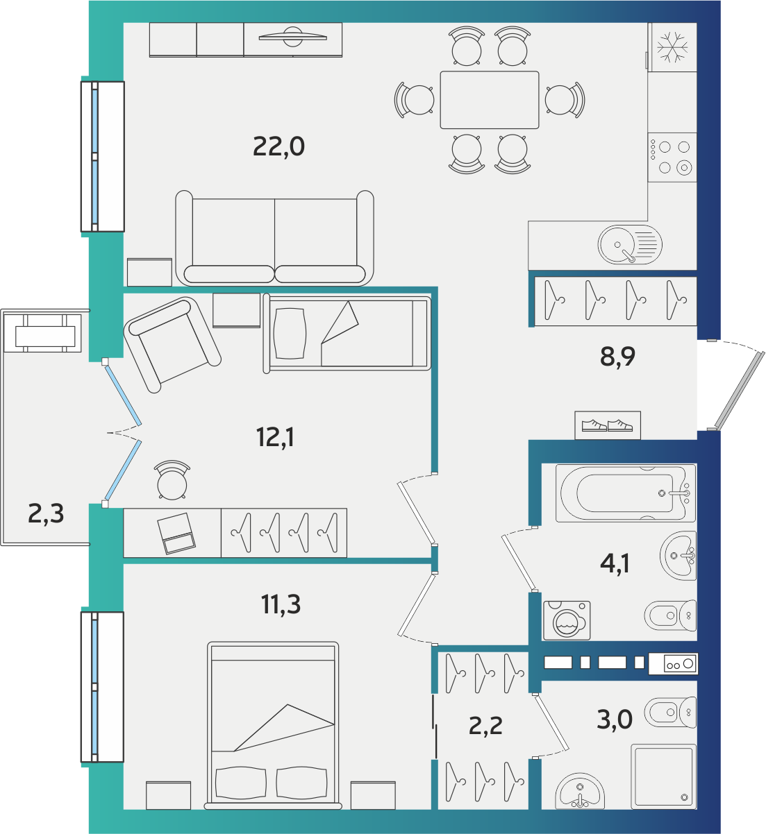 2-комнатная 64 м2 в ЖК Экополис корпус null этаж 5