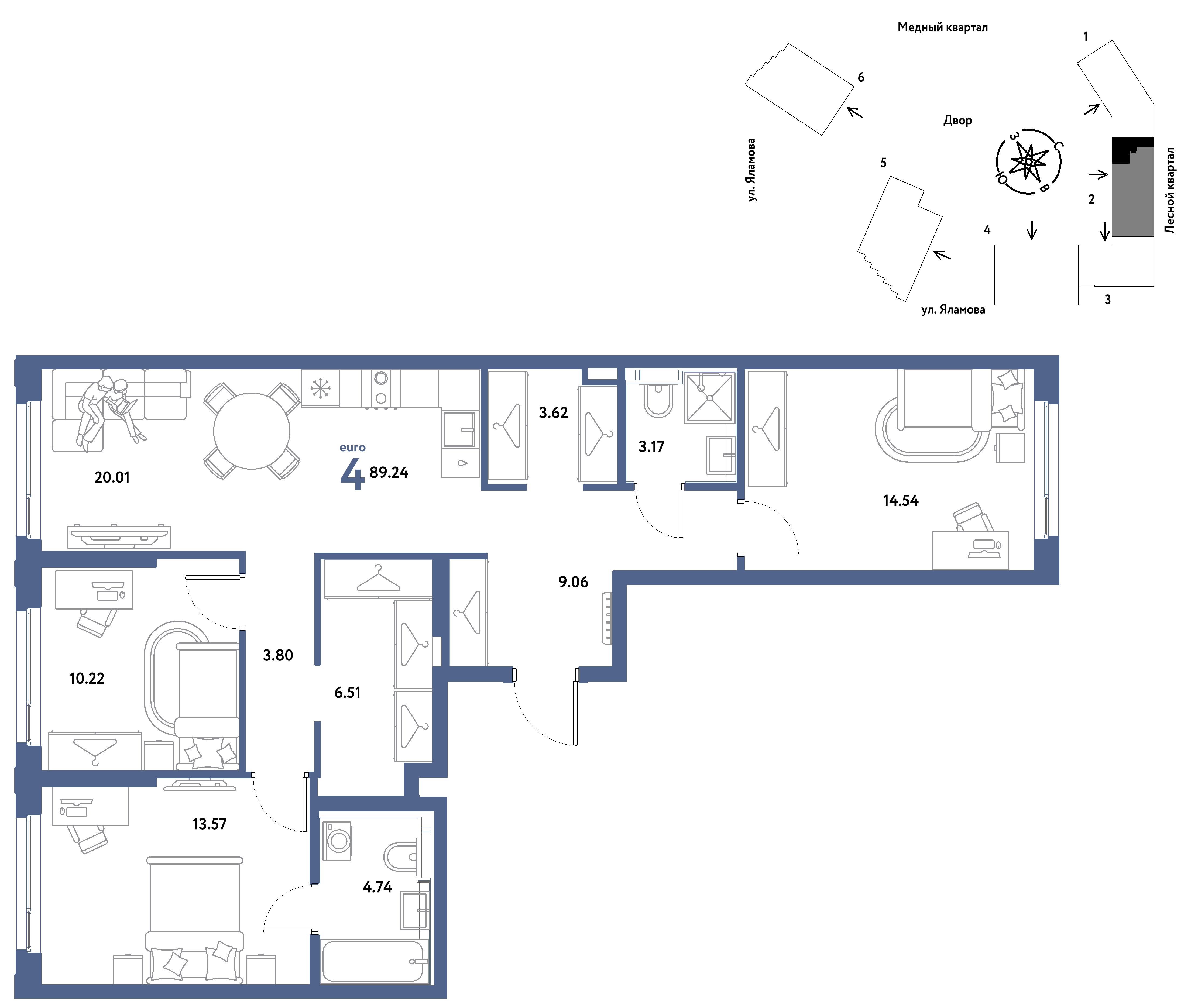 4-комнатная 89 м2 в ЖК Сибирский сад корпус null этаж 8