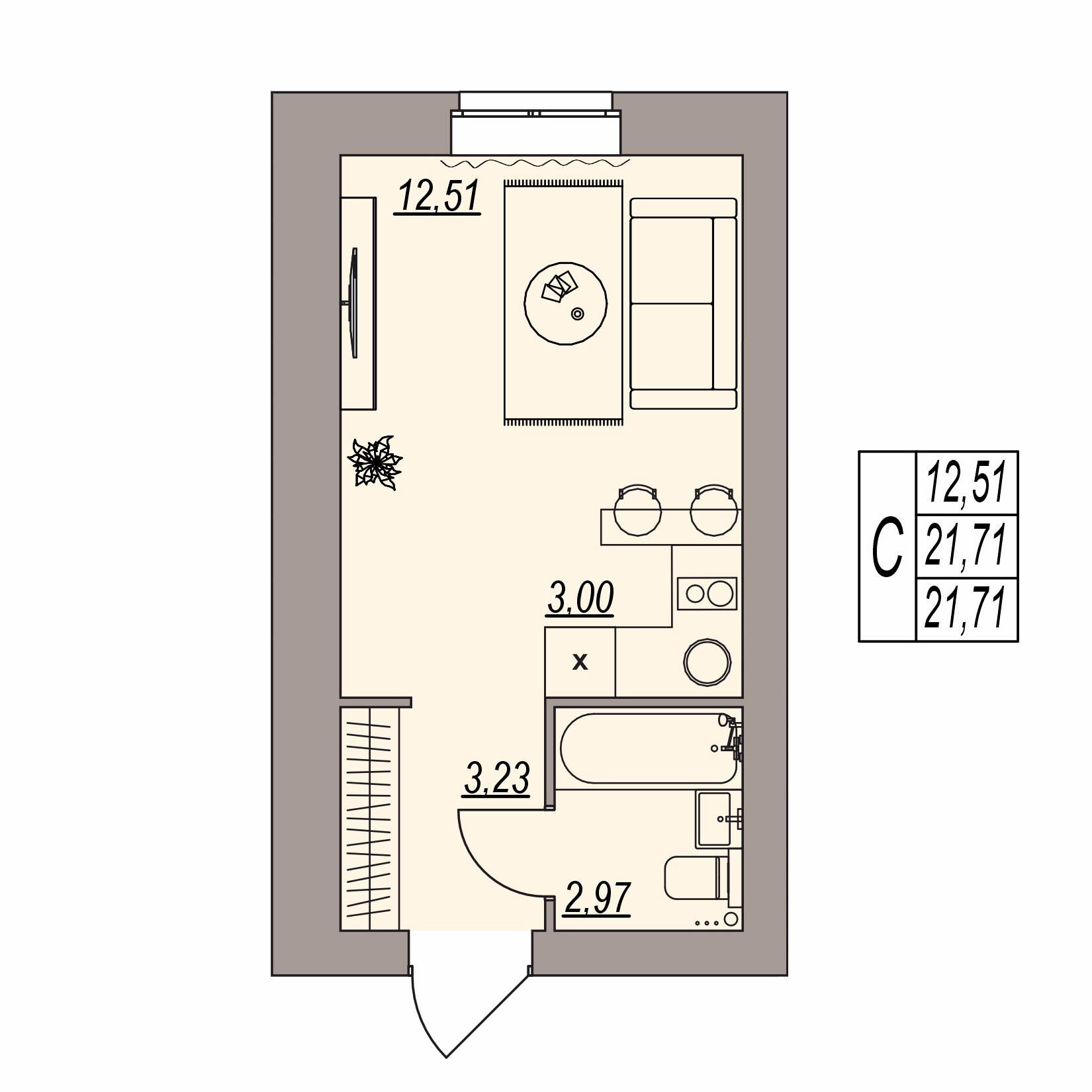 Студия 21 м2 в ЖК Герои поколений корпус null этаж 2