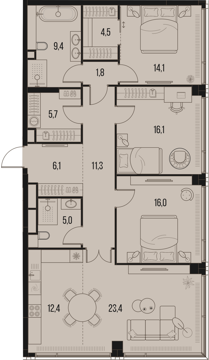 4-комнатная 125 м2 в ЖК High Life корпус null этаж 31