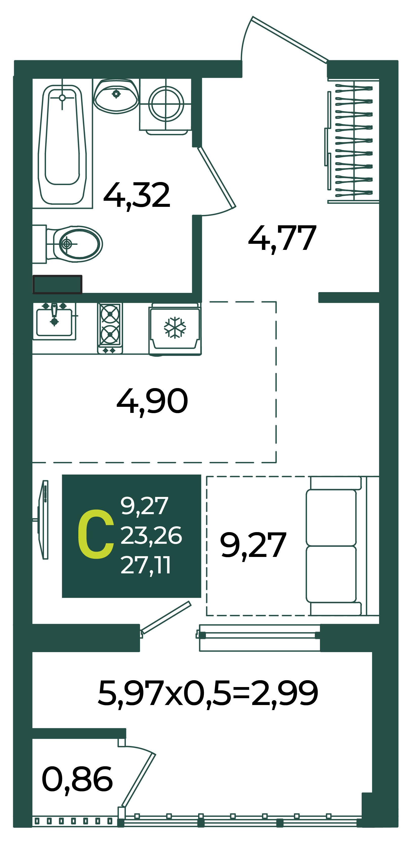 Студия 27 м2 в ЖК Образцово корпус null этаж 2