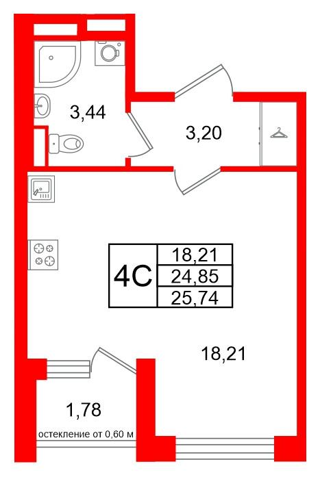 Студия 24 м2 в ЖК Univer City корпус null этаж 3