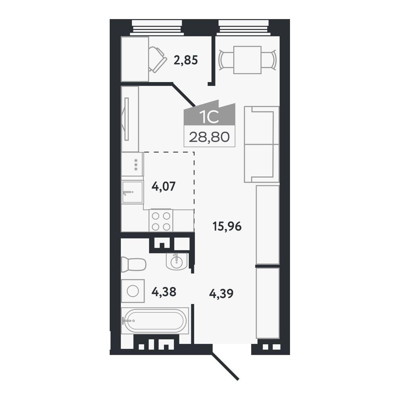 Студия 28 м2 в ЖК Квартал 1604 корпус null этаж 5