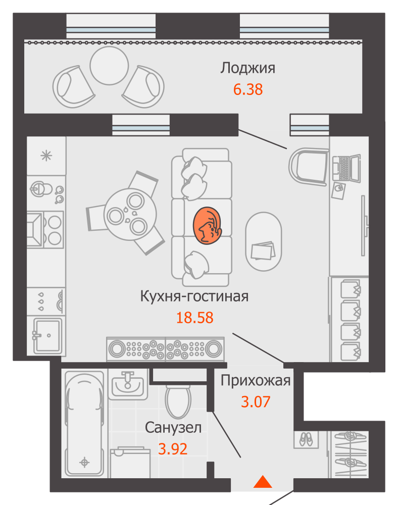1-комнатная 29 м2 в ЖК Камаполис корпус null этаж 5