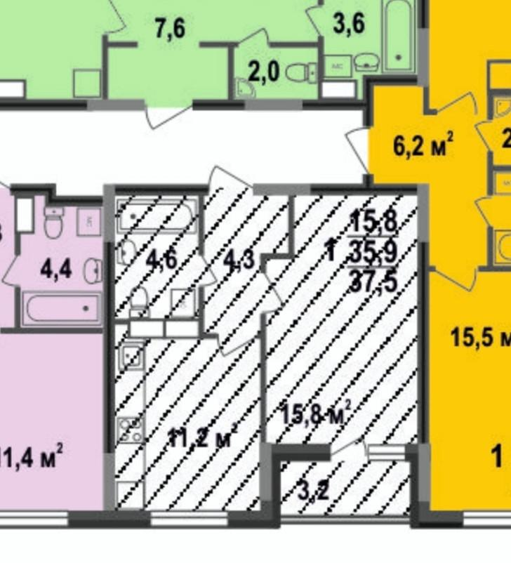 1-комнатная 37.5 м2 в ЖК undefined корпус null этаж 11