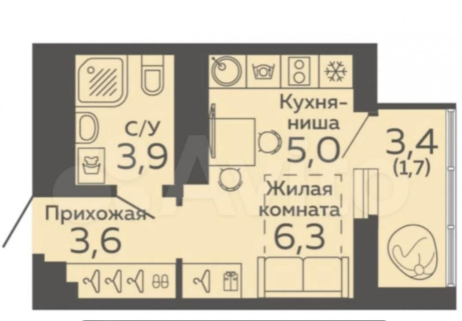 Студия 20.1 м2 в ЖК undefined корпус null этаж 2