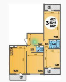 3-комнатная 83.3 м2 в ЖК undefined корпус null этаж 2