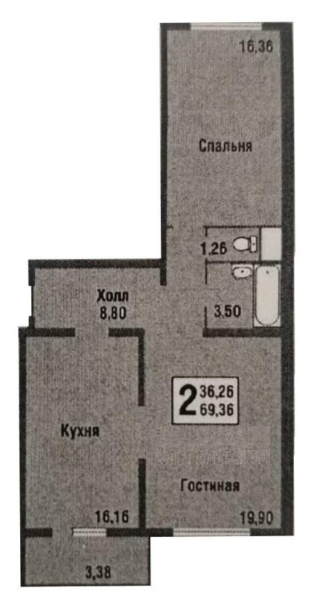 2-комнатная 69.4 м2 в ЖК undefined корпус null этаж 1