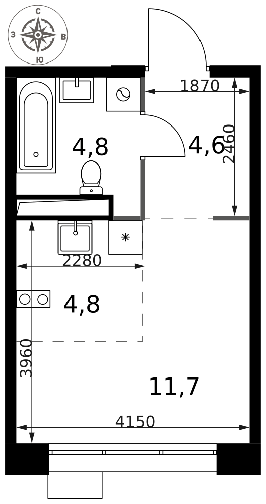 Студия 25 м2 в ЖК 1-й Саларьевский корпус null этаж 11