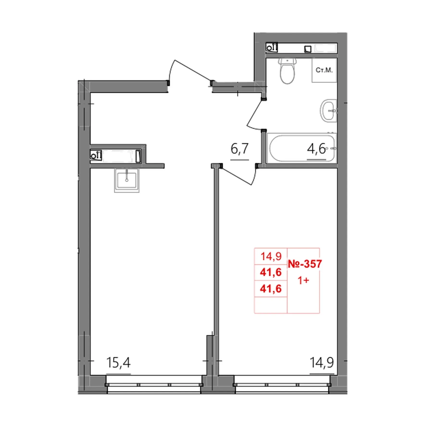1-комнатная 41 м2 в ЖК Квартет корпус null этаж 4