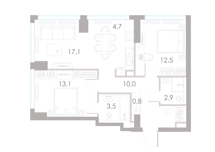 3-комнатная 64 м2 в ЖК River Park Towers Кутузовский корпус null этаж 3