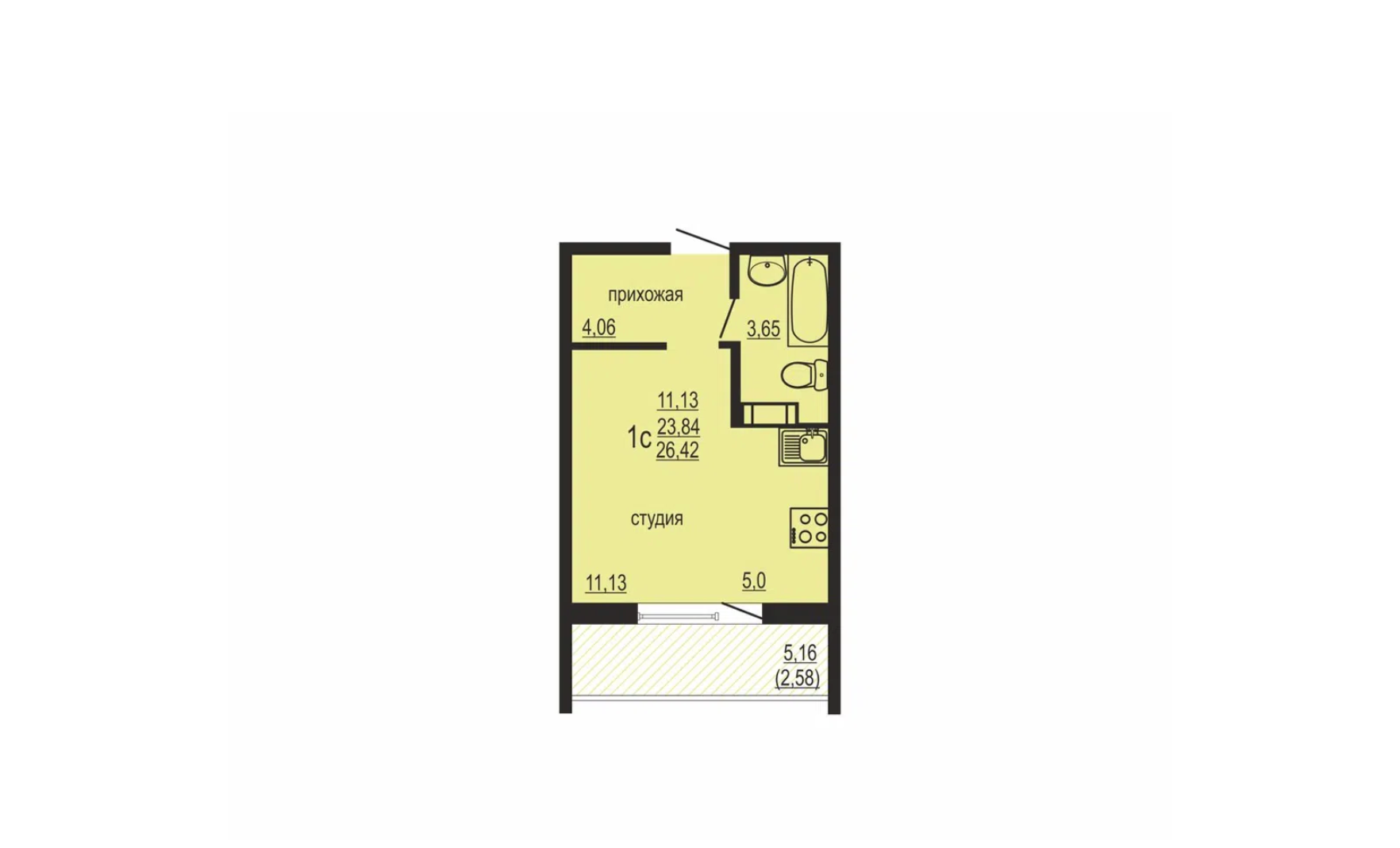 Студия 26.4 м2 в ЖК undefined корпус null этаж 6