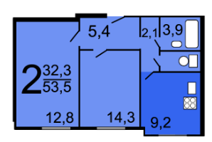 2-комнатная 54 м2 в ЖК undefined корпус null этаж 4