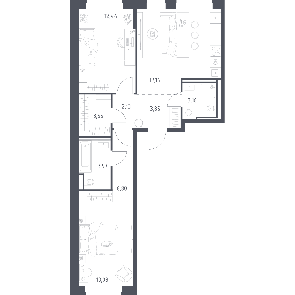 2-комнатная 63 м2 в ЖК Литературный Квартал корпус null этаж 6