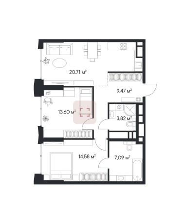2-комнатная 70 м2 в ЖК undefined корпус null этаж 3