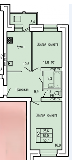 2-комнатная 55.7 м2 в ЖК undefined корпус null этаж 5